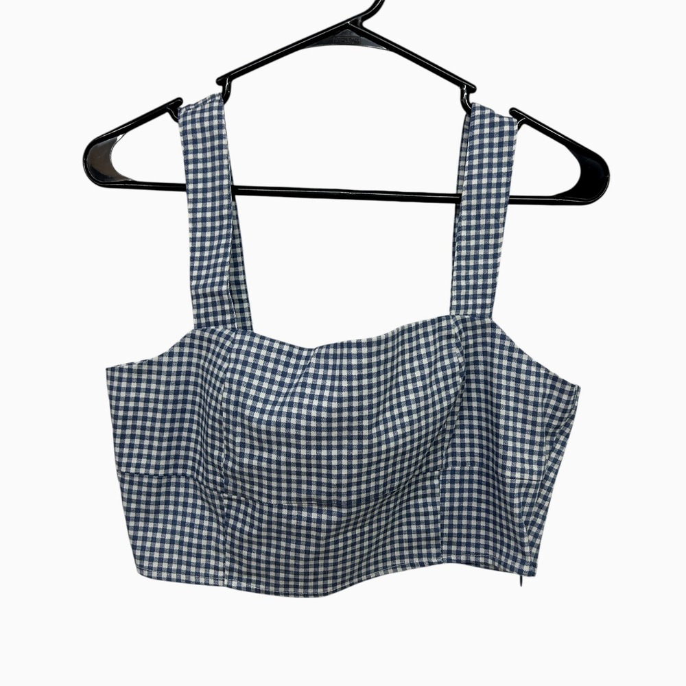 Lulus Blue Gingham Bustier Crop‎ Top M Cottagecore Academia Coquette Retro